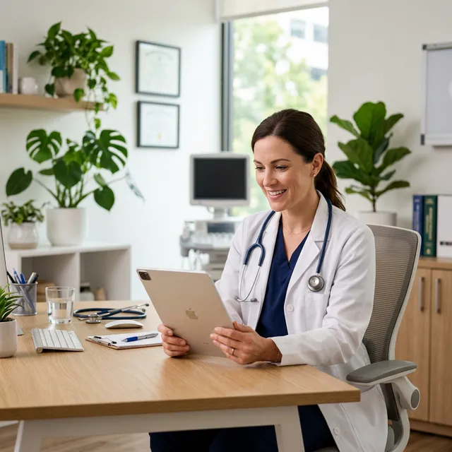 Doctor using tablet for telehealth consultation